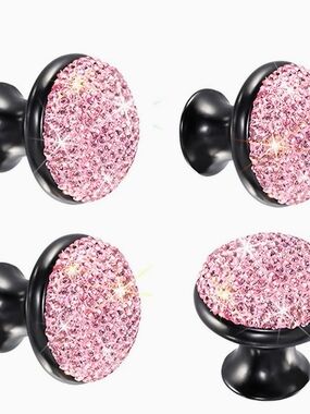 Sparkling Pink Crystal Round Drawer Knobs - Set of 4